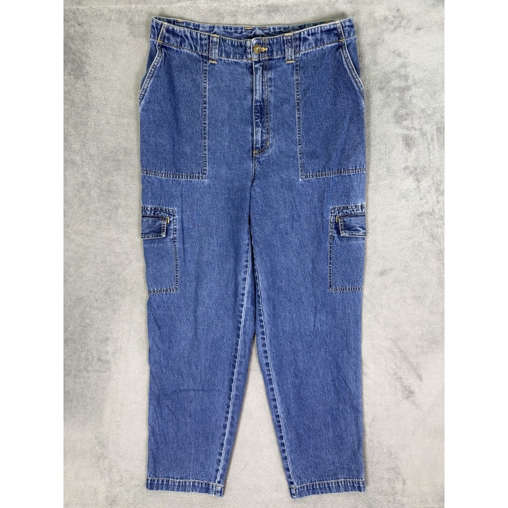 Vintage Liz Claiborne Jeans Womens 14 Blue Medium Wash Mom Cargo Jean High Rise